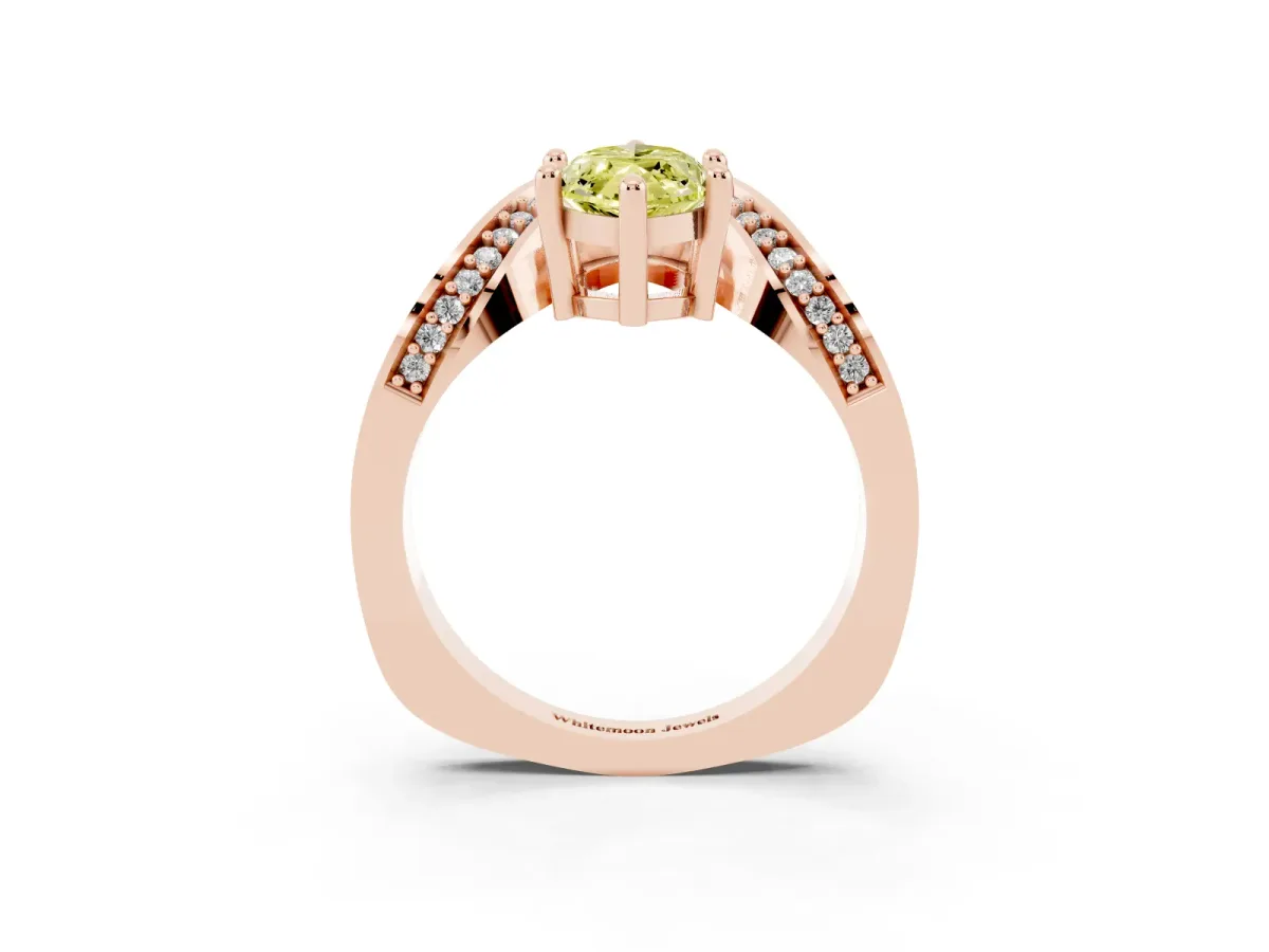 Fancy Yellow Marquise Cut Solitaire Diamond Engagement Ring with Pave Band and Four-Prong Setting Rose gold