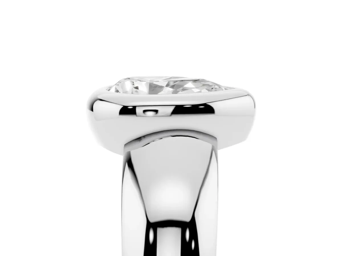 Bezel Set Pear Cut Solitaire Ring with Wide Band White gold