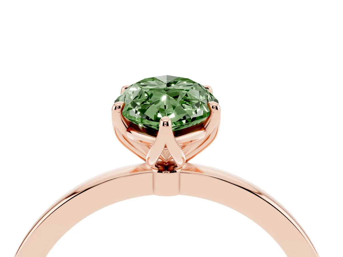 Fancy Green Marquise Cut Diamond Solitaire Ring with Thin Band and Prong Setting Rose gold