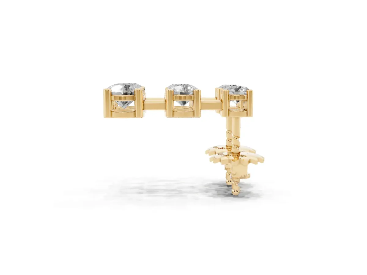 Three-Stone Round Cut Drop Earrings with Prong Setting Yellow gold