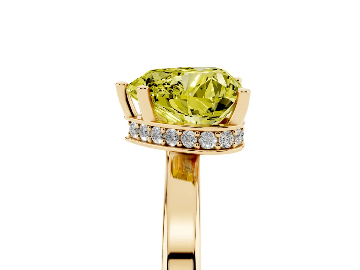 Fancy Yellow Heart Cut Cut Solitaire Engagement Ring with Four-Prong Setting on a Classic Band Yellow gold