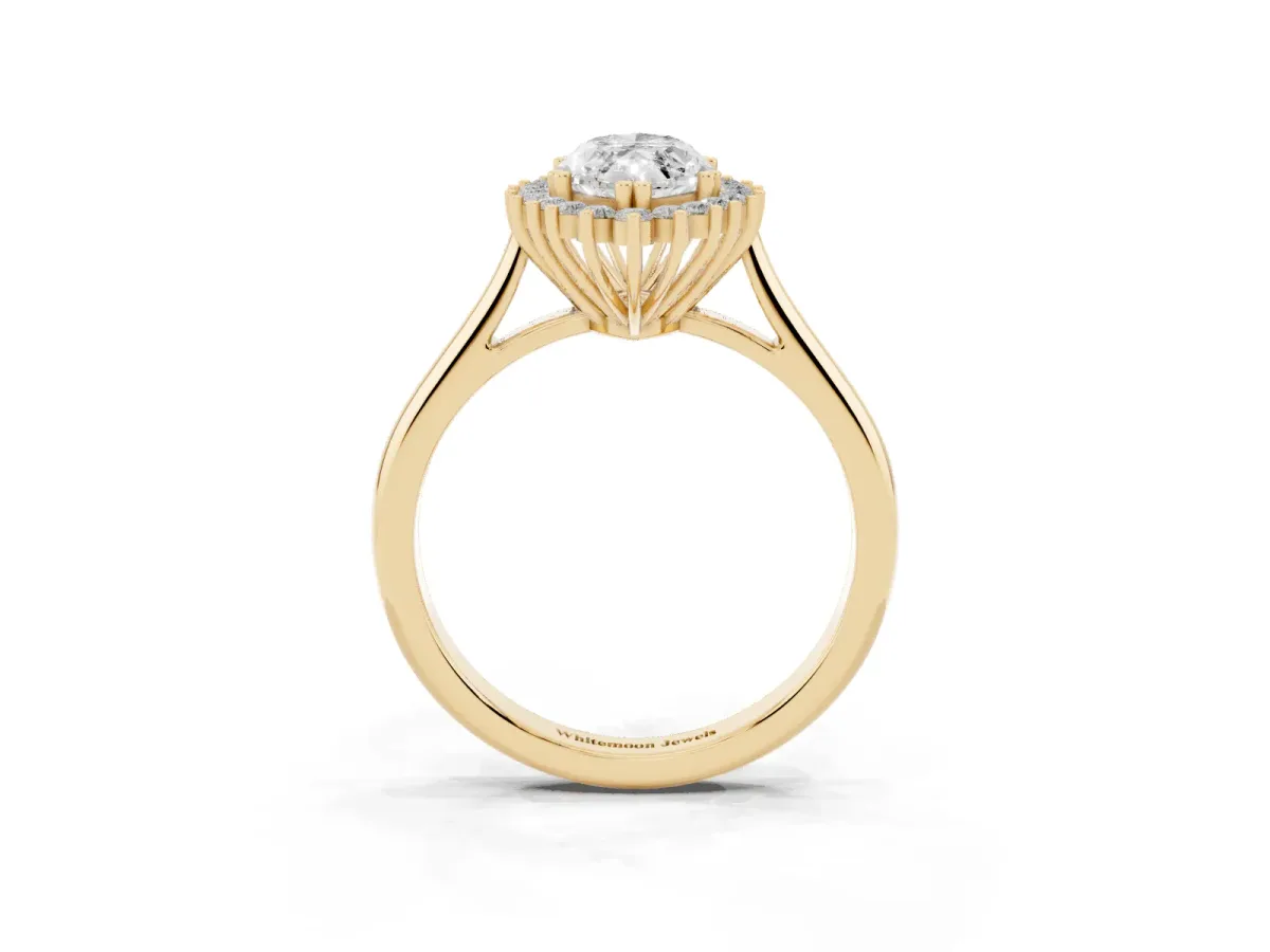 Marquise Cut Cut Diamond Halo Ring with Solitaire Band and Prong Setting Yellow gold