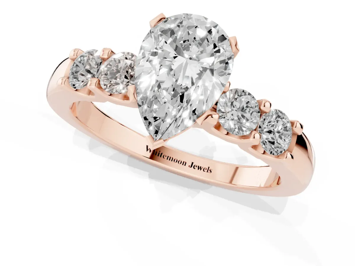 Pear Cut Brilliant Cut Diamond Five-Stone Prong Set Engagement Ring with Channel Band Rose gold