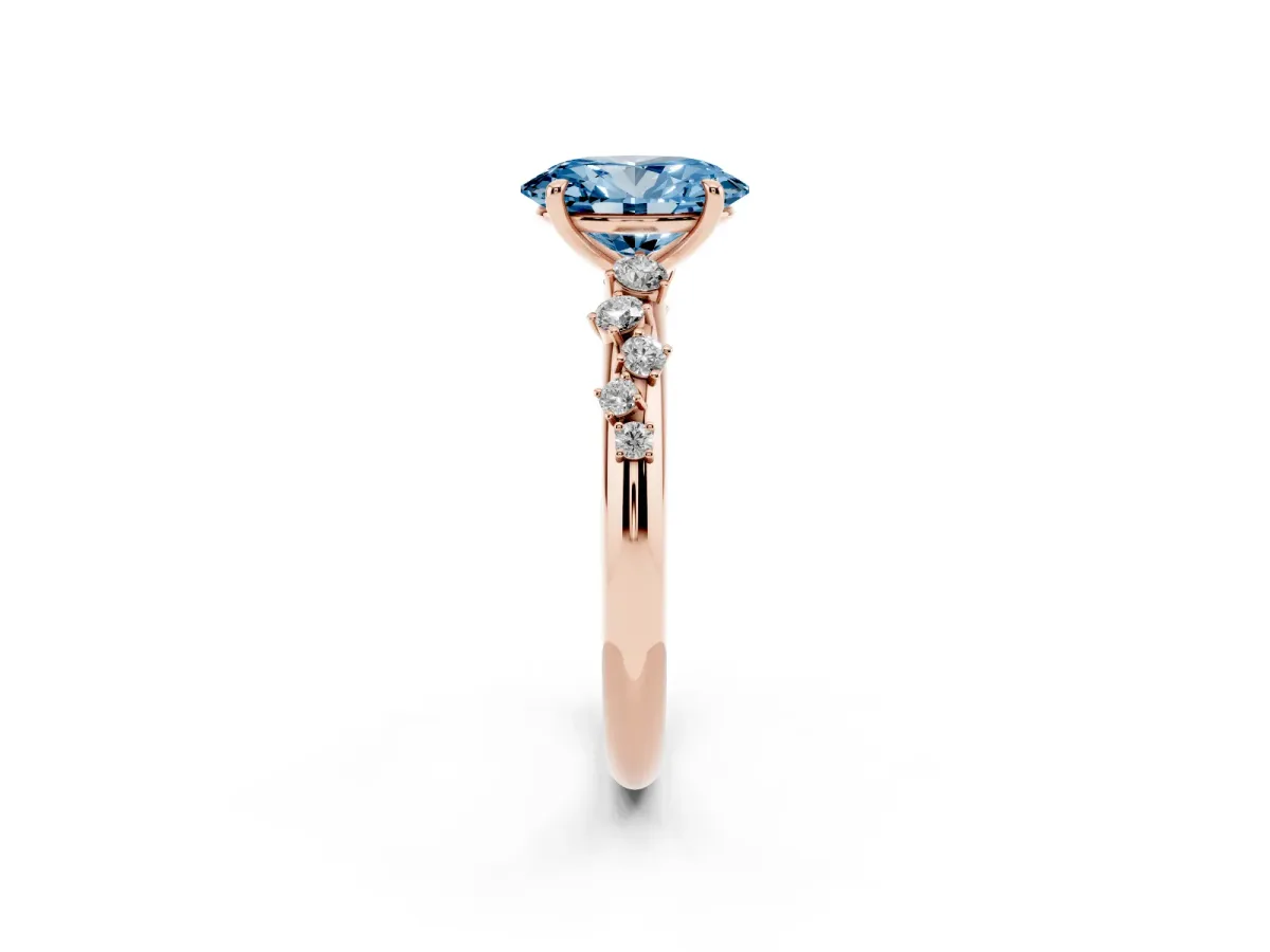 Fancy Blue Oval Cut Diamond Cluster Prong-Set Solitaire Ring Rose gold