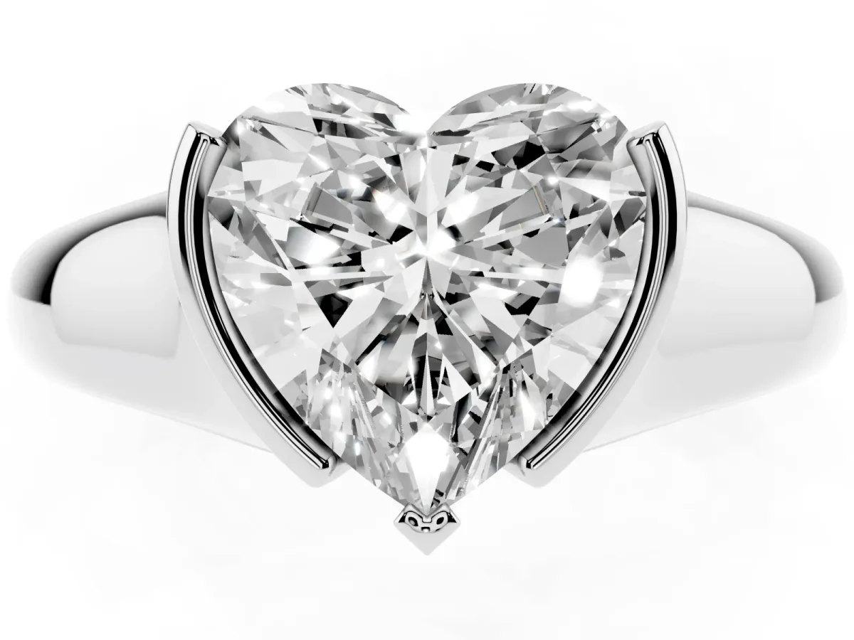 Heart Cut Solitaire Tension Set Diamond Ring with Split Shank Band Platinum