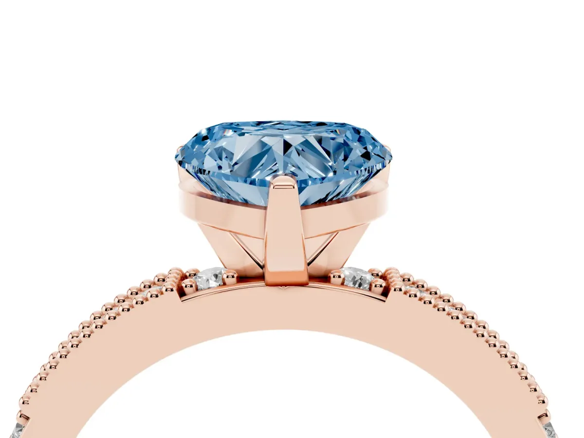 Fancy Blue Heart Cut Solitaire with Pavé Band and Four-Prong Setting Rose gold