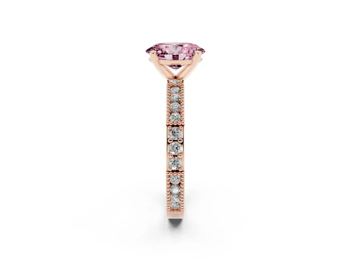 Fancy Pink Oval Cut Solitaire with Pavé Band and Four-Prong Setting Rose gold
