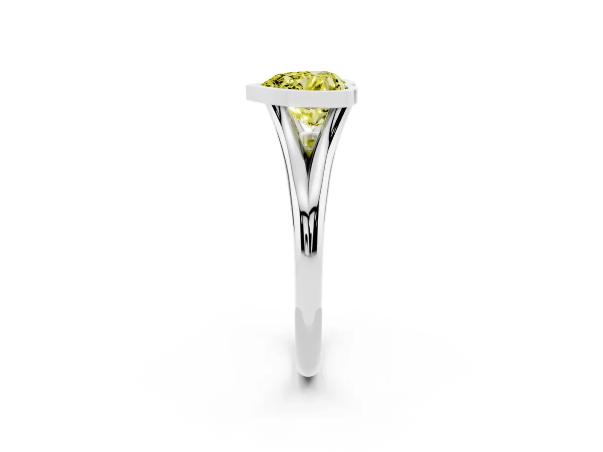 Fancy Yellow Bezel Set Heart Cut Cut Solitaire Ring with Tapered Band White gold