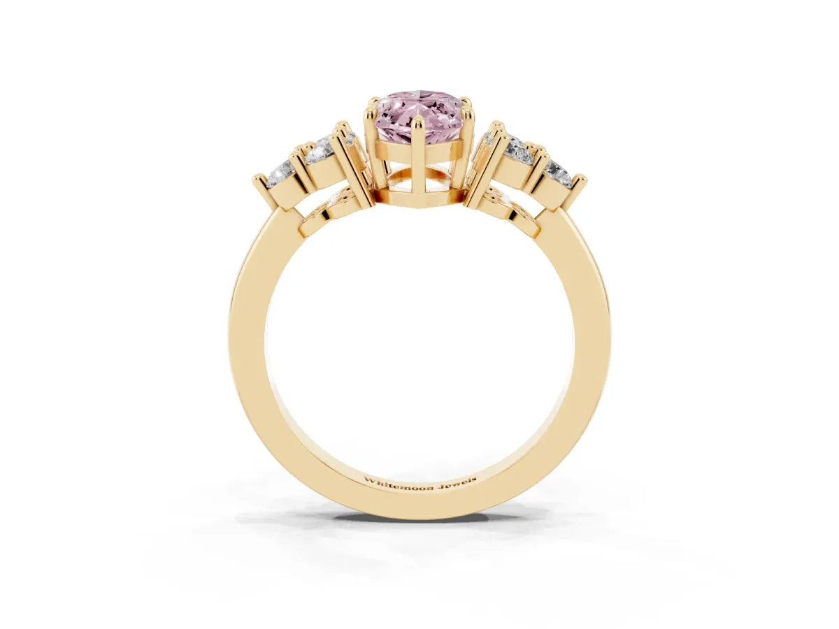 Fancy Pink Marquise Cut Brilliant Diamond Cluster Accent Solitaire Ring with Prong Setting Yellow gold