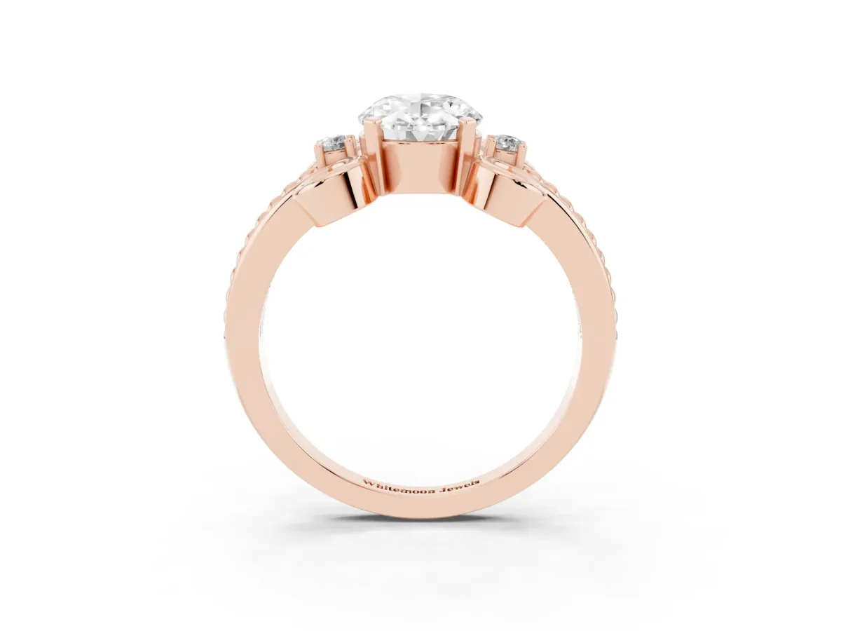 Oval Cut Solitaire Twisted Band Scroll Prong Ring Rose gold