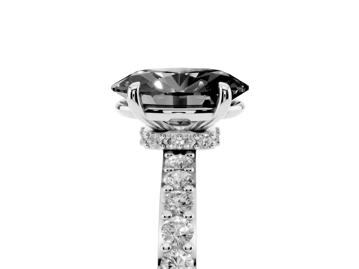 Fancy Black Oval Cut Diamond Pavé Engagement Ring with Round Accents and Prong Setting Silver