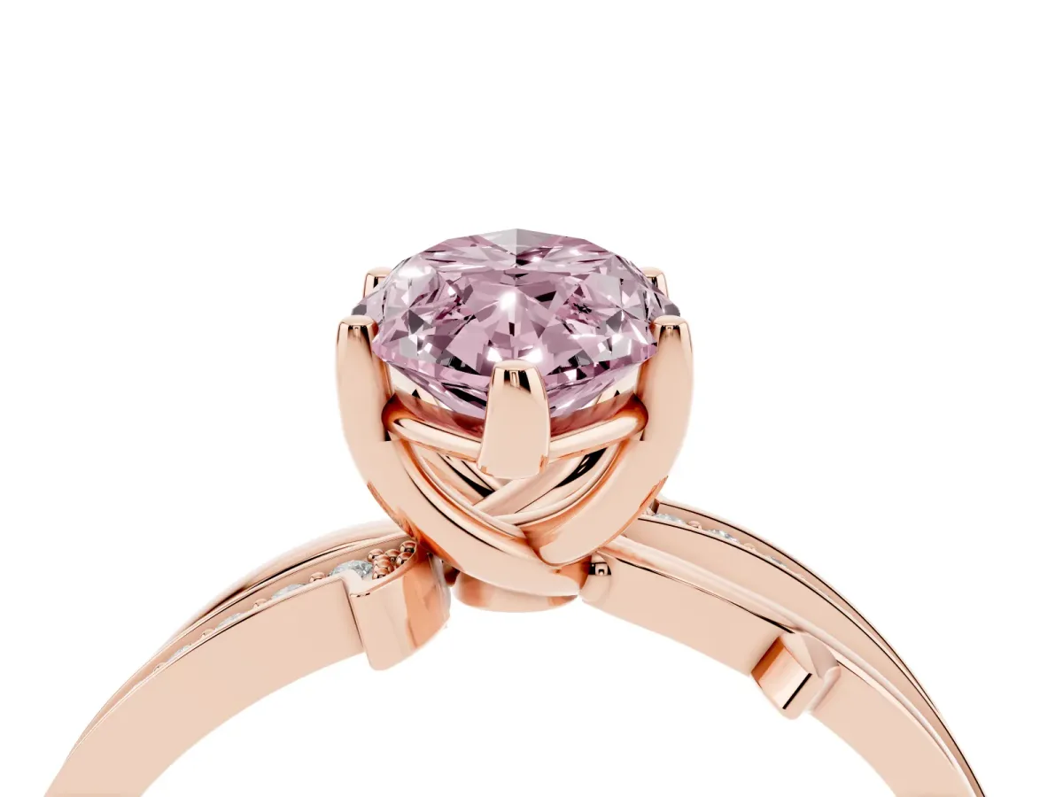 Fancy Pink Marquise Cut Solitaire Twist Band with Pavé Accents and Four-Prong Setting Rose gold