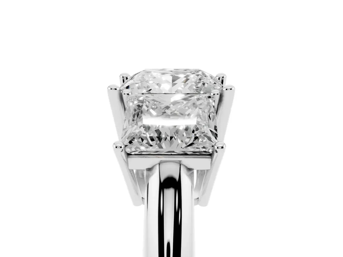 Three-Stone Princess Cut Cut Diamond Engagement Ring with Prong Setting on a White Gold Band Silver