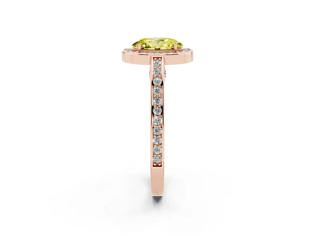 Fancy Yellow Oval Cut Cut Halo Pave Split Shank Prong Setting Ring Rose gold