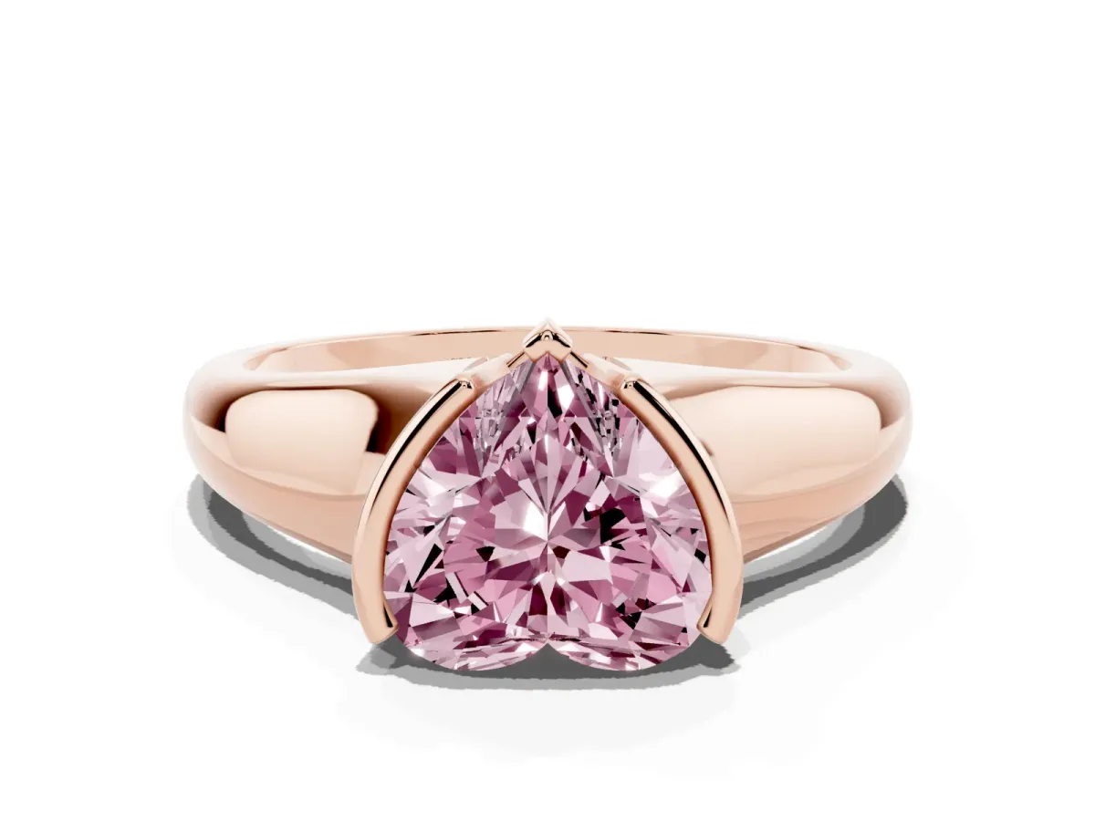 Fancy Pink Heart Cut Solitaire Tension Set Diamond Ring with Split Shank Band Rose gold