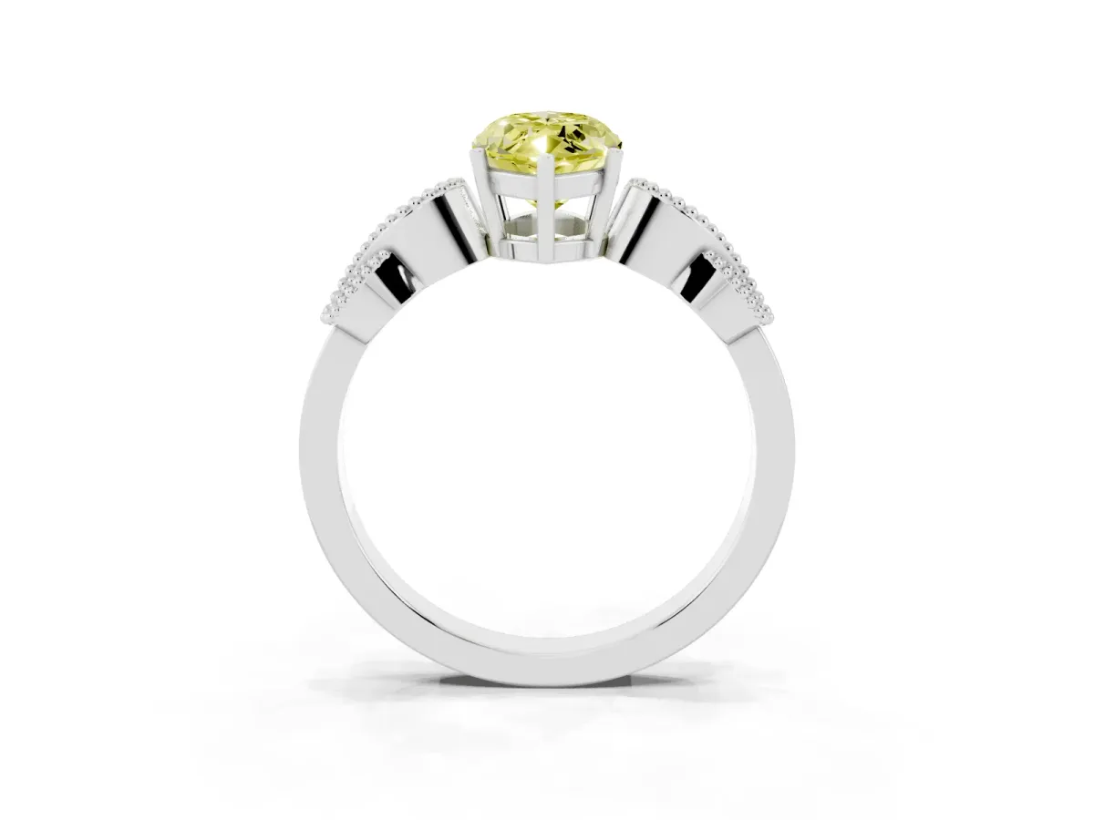 Fancy Yellow Marquise Cut Solitaire Milgrain Leaf Band with Prong Setting Silver