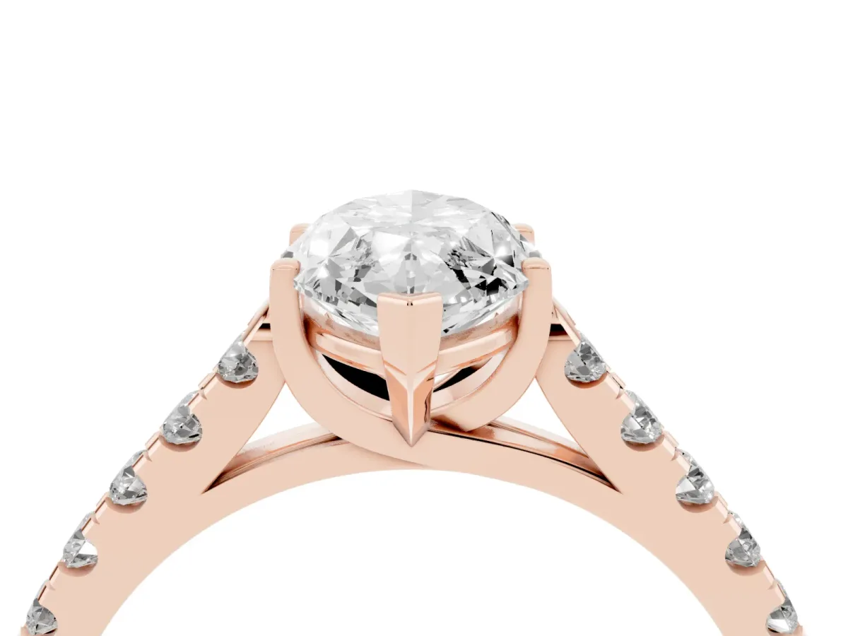Marquise Cut Diamond Pavé Band Solitaire Ring with Prong Setting Rose gold