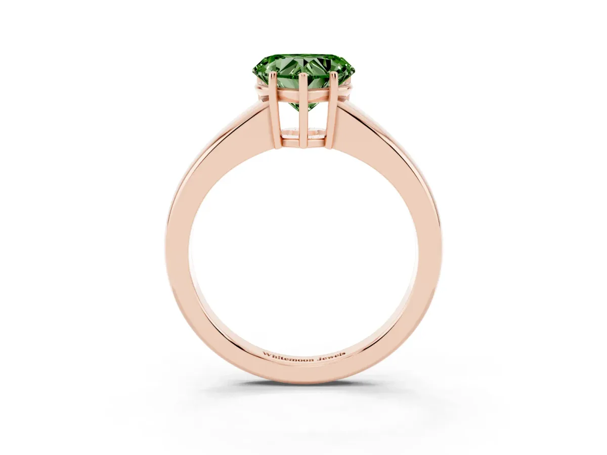Fancy Green Heart Cut Solitaire Diamond Ring with Tapered Band and Four-Prong Setting Rose gold
