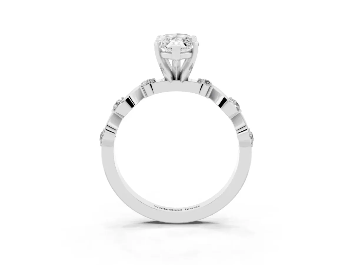 Marquise Cut Diamond Solitaire Twisted Band with Round Accents and Prong Setting Platinum