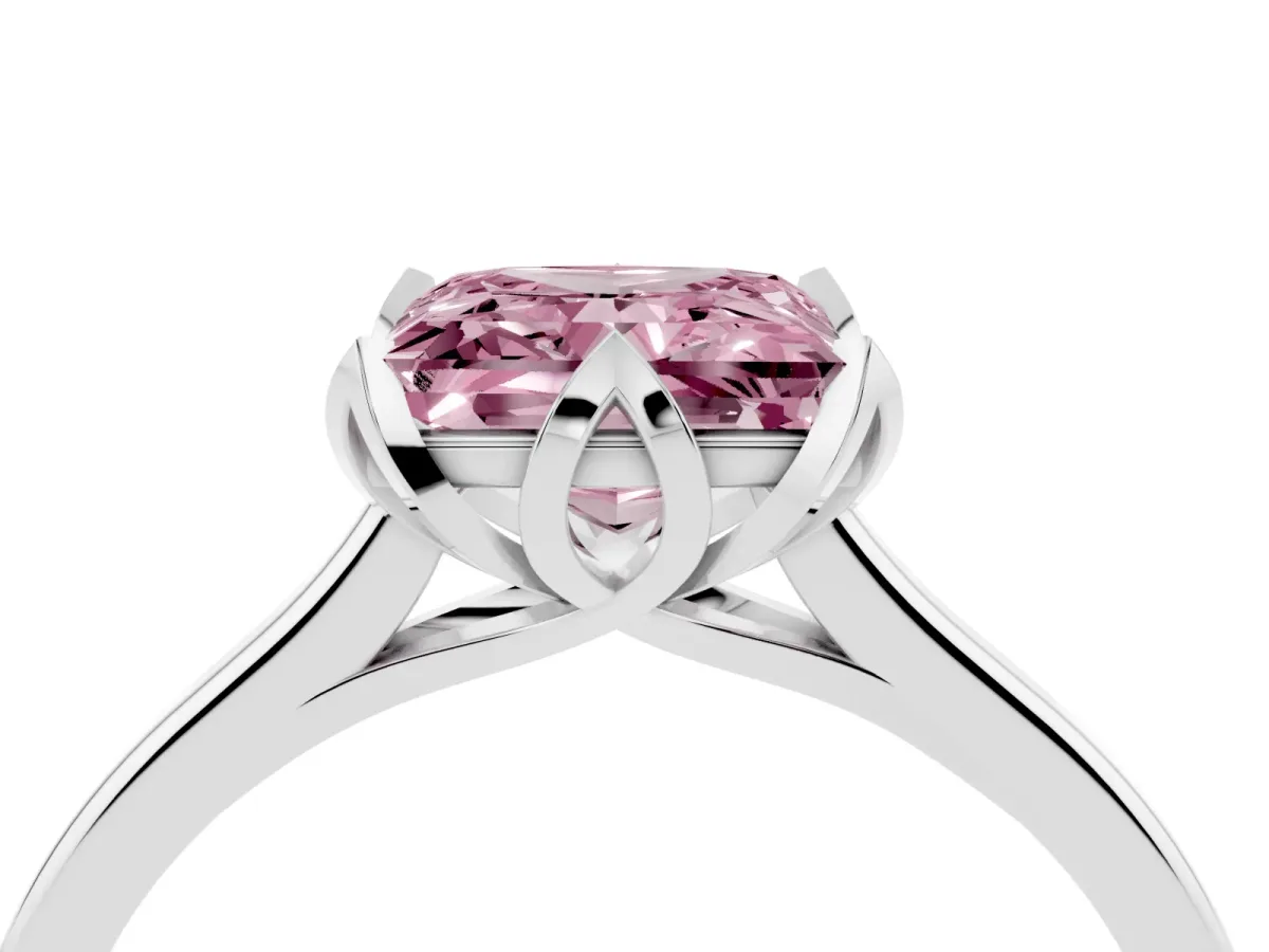 Fancy Pink Princess Cut Diamond Solitaire Ring with Flower Prong Setting and Classic Band Silver