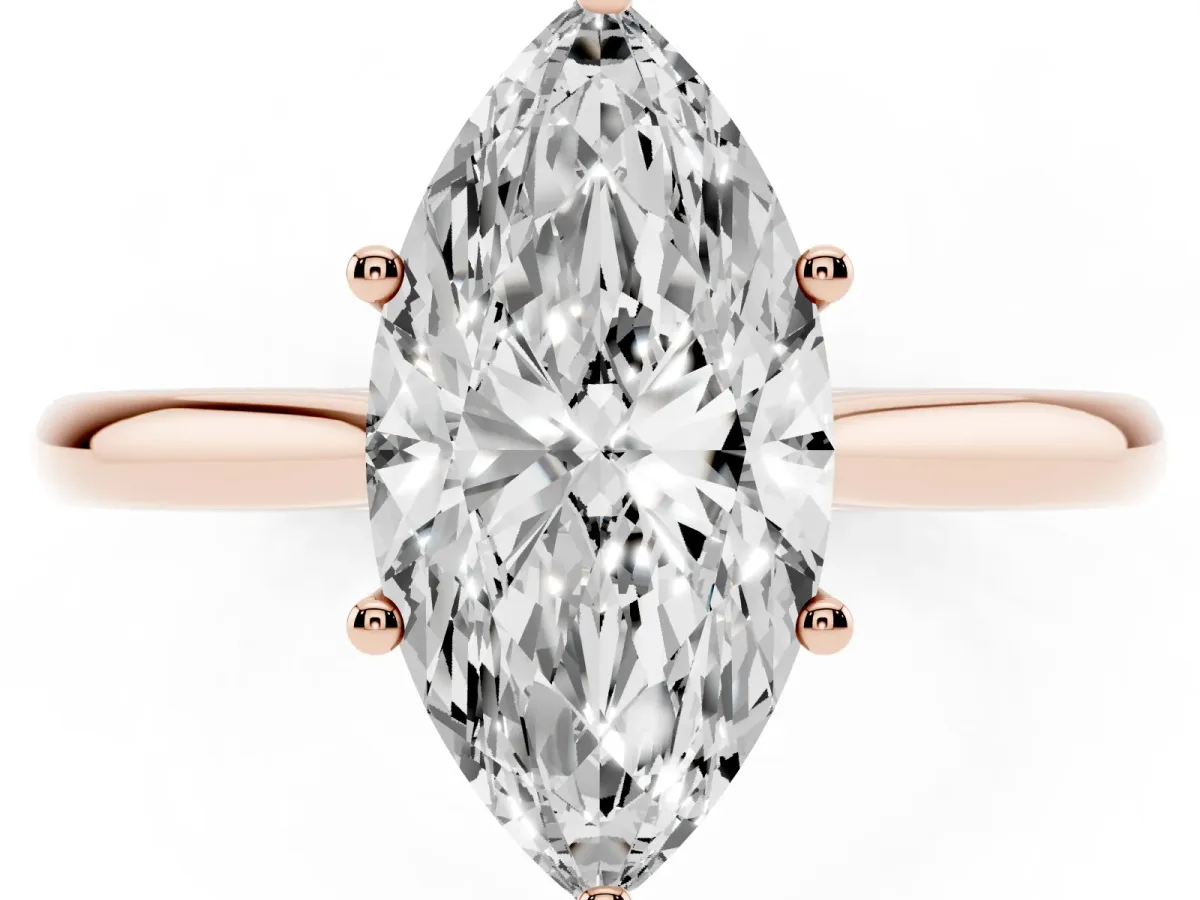 Marquise Cut Cut Solitaire Ring with Cathedral Band and Four-Prong Setting Rose gold