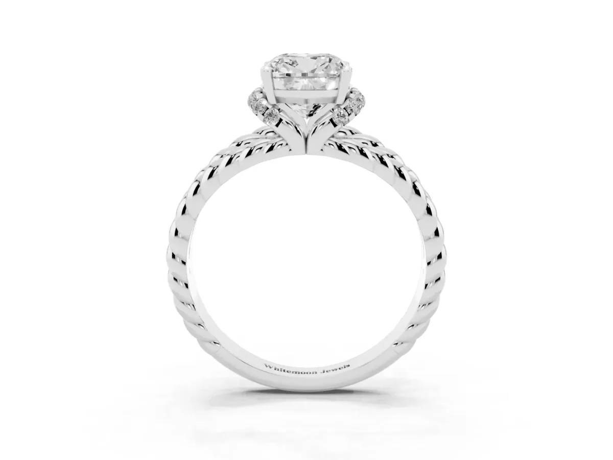 Cushion Cut Halo Twisted Band Four-Prong Ring Silver