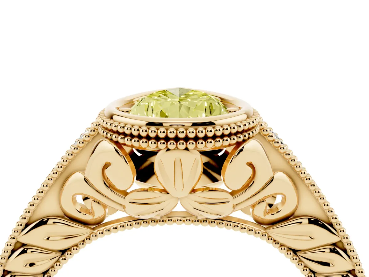 Fancy Yellow Bezel Set Pear Cut Diamond Milgrain Pave Engagement Ring Yellow gold