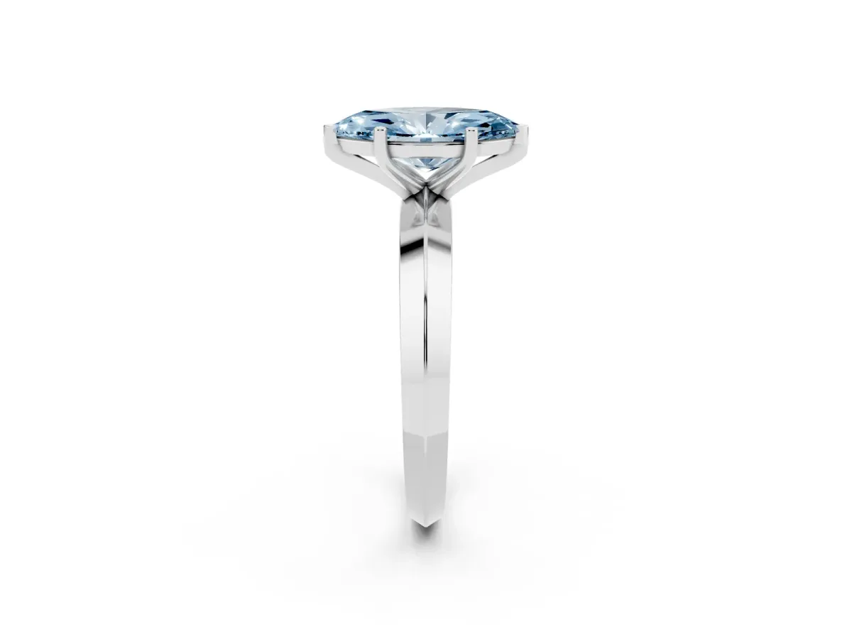 Fancy Blue Marquise Cut Cut Solitaire Engagement Ring with Flat Band and Four-Prong Setting Platinum