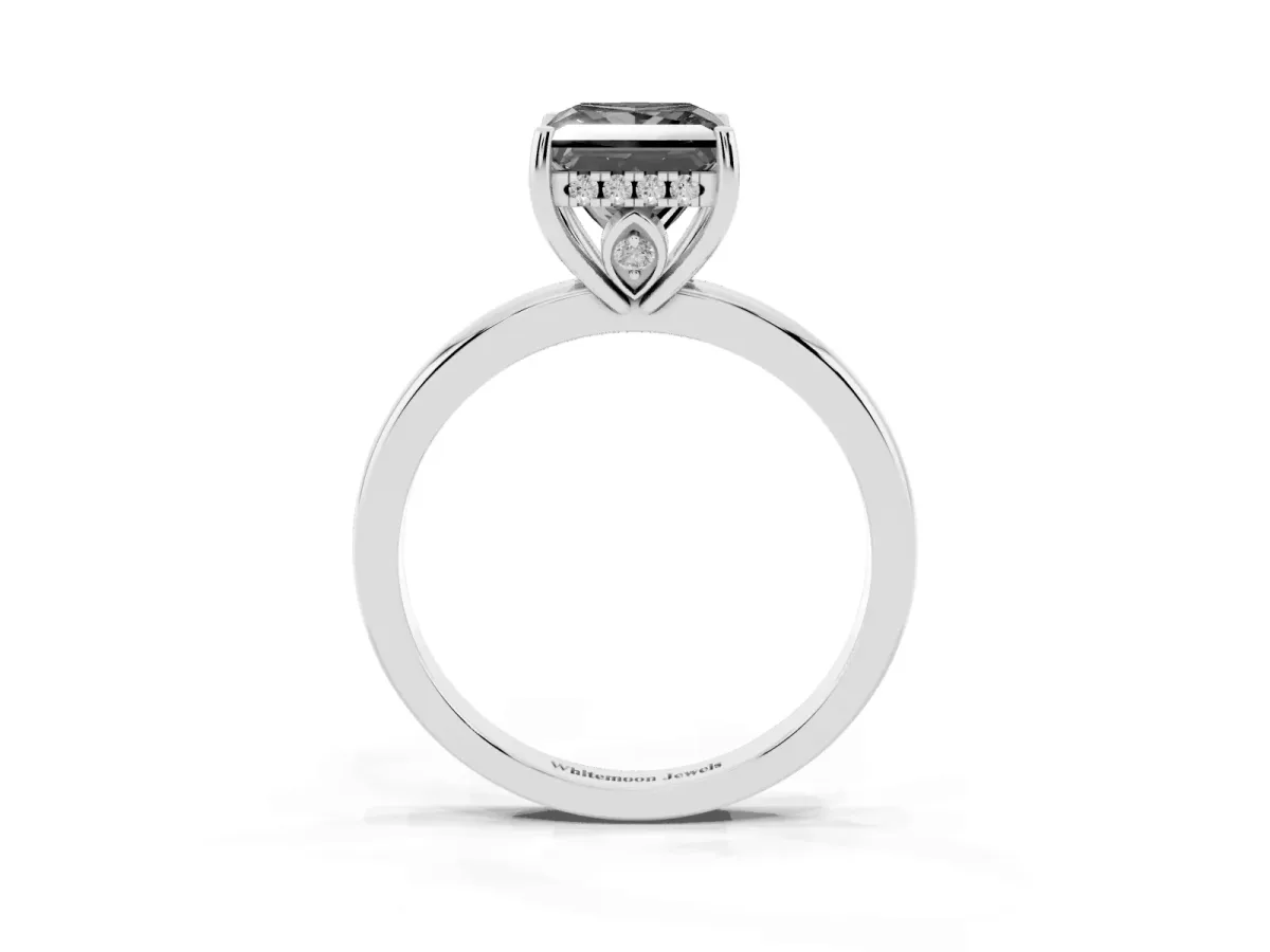 Fancy Black Princess Cut Solitaire Diamond Ring with Prong Setting and Plain Band Platinum