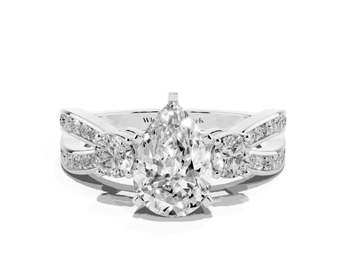 Three-Stone Pear Cut Cut Diamond Twist Band with Prong Setting Silver