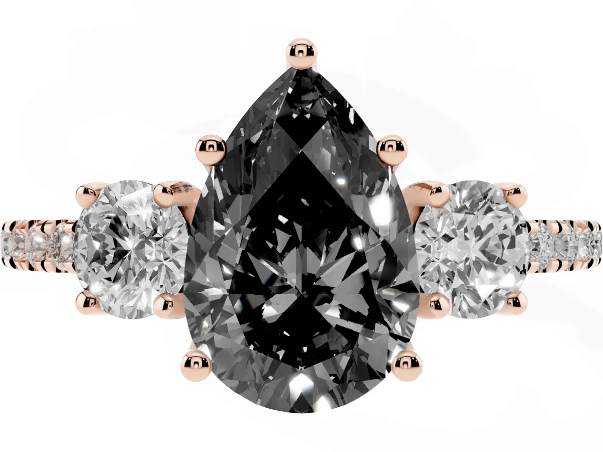 Fancy Black Three-Stone Pear Cut Cut Diamond Pavé Band with Prong Setting Rose gold