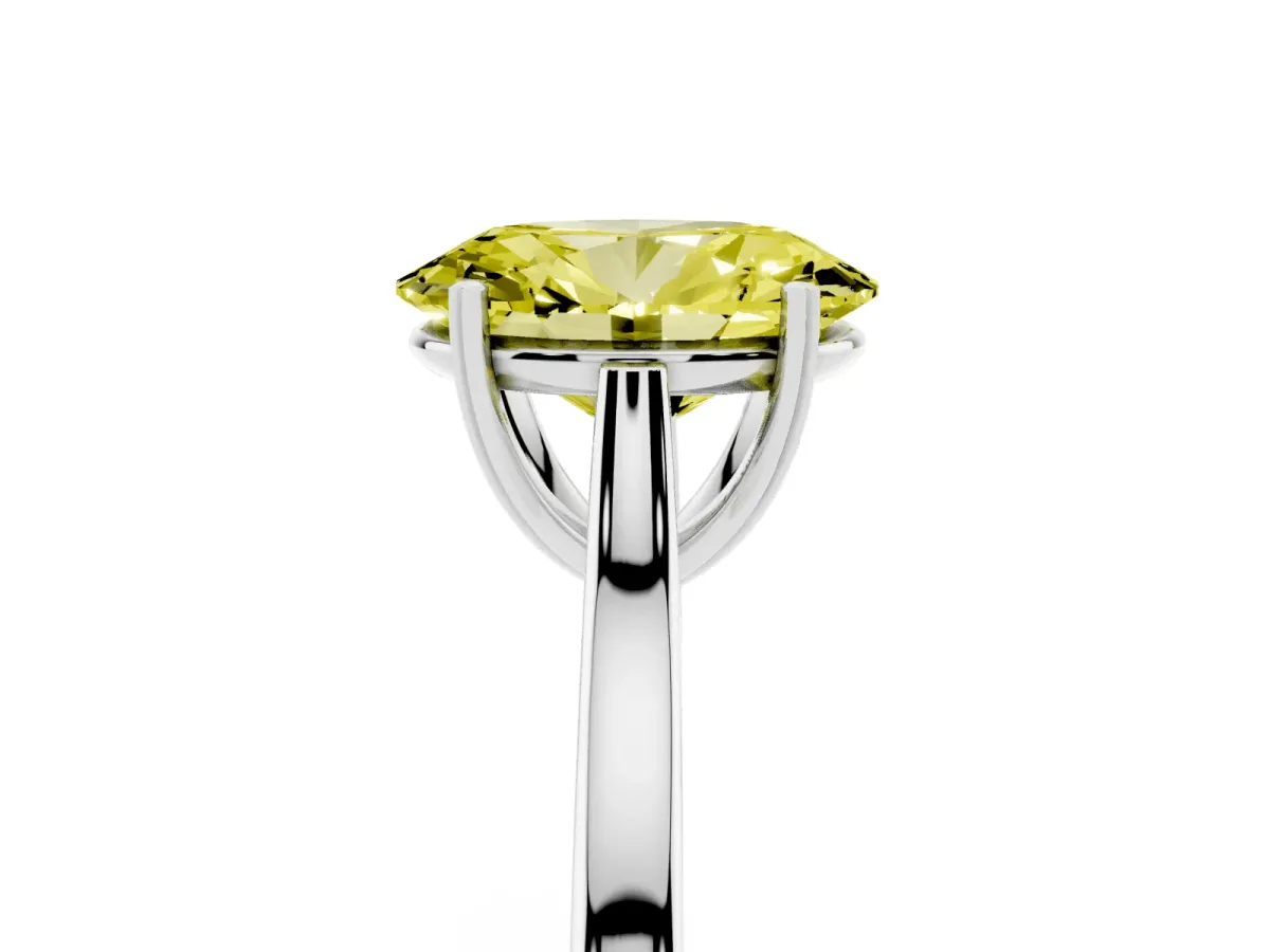 Fancy Yellow Oval Cut Solitaire Heart Prong Engagement Ring with Tapered Band Silver