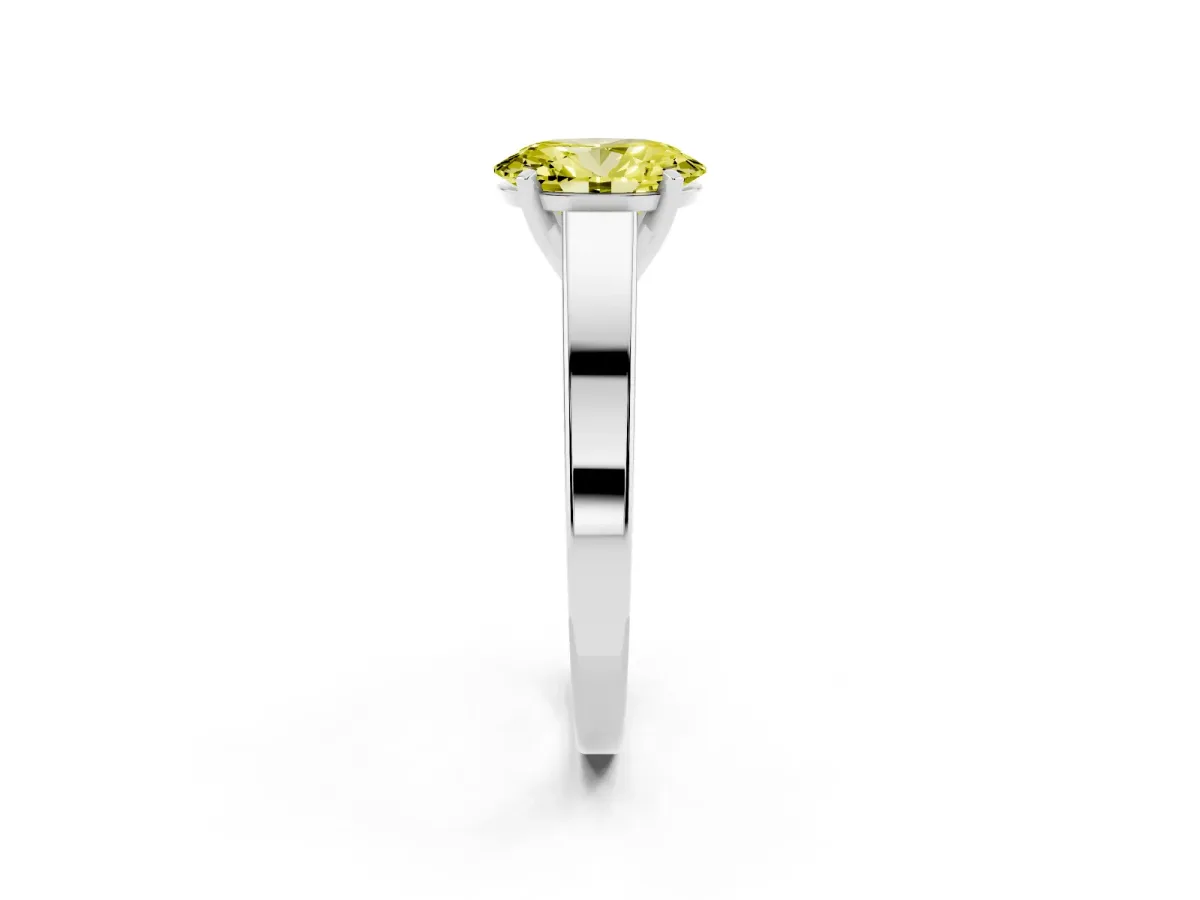 Fancy Yellow Oval Cut Solitaire Engagement Ring with Four-Prong Setting and Tapered Band Platinum