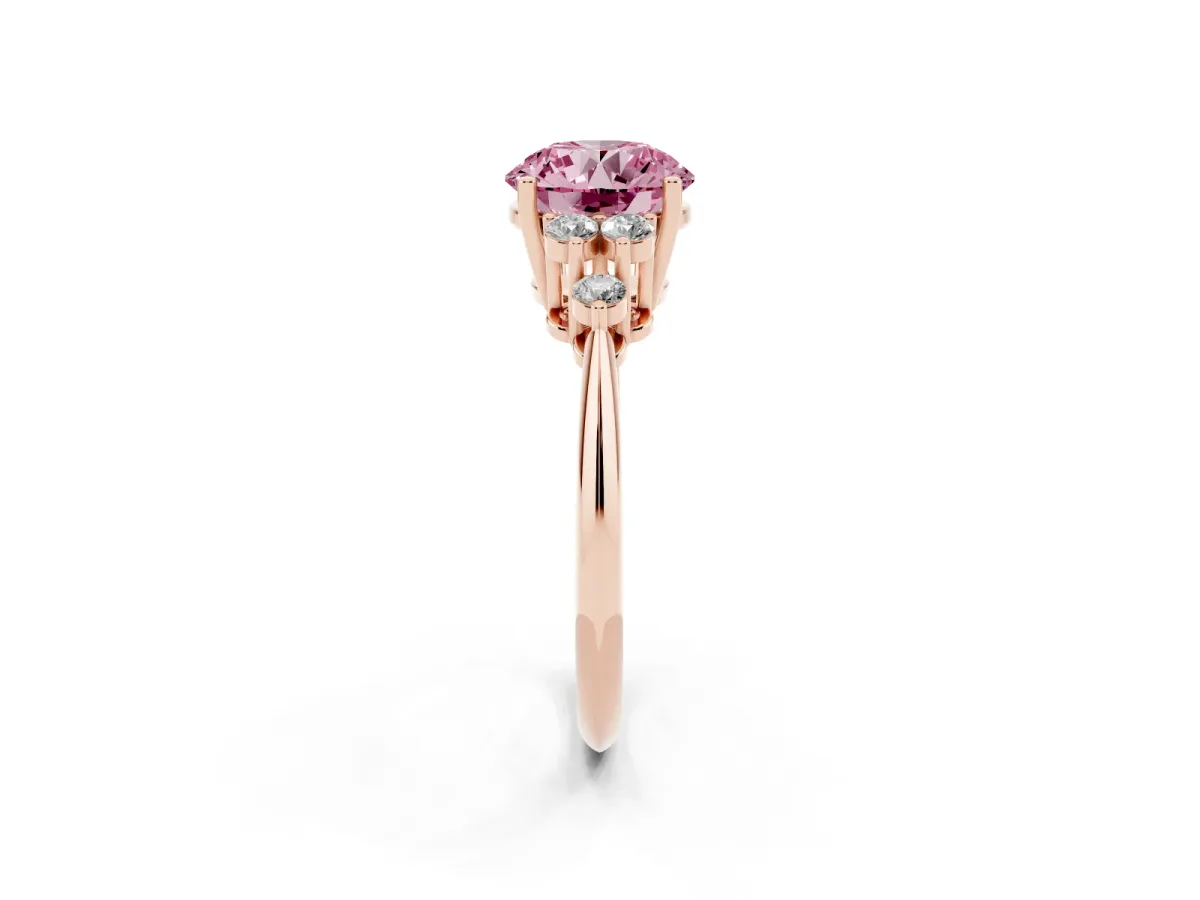 Fancy Pink Round Cut Cut Diamond Cluster Ring with Solitaire Band and Four-Prong Setting Rose gold