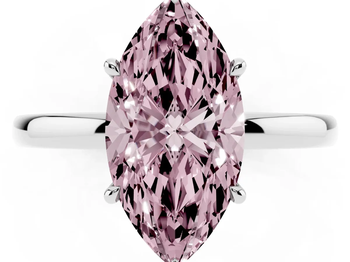 Fancy Pink Marquise Cut Solitaire Engagement Ring with Cathedral Band and Four-Prong Setting Silver