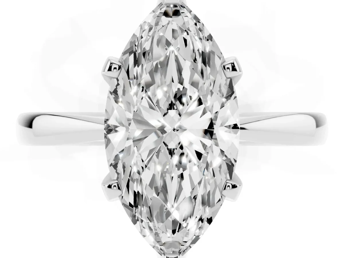 Marquise Cut Solitaire Engagement Ring with Six-Prong Setting and Tapered Band Silver