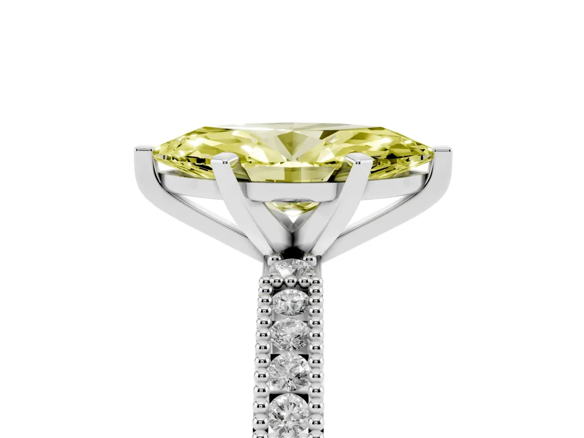 Fancy Yellow Marquise Cut Solitaire with Pavé Band and Four-Prong Setting Silver