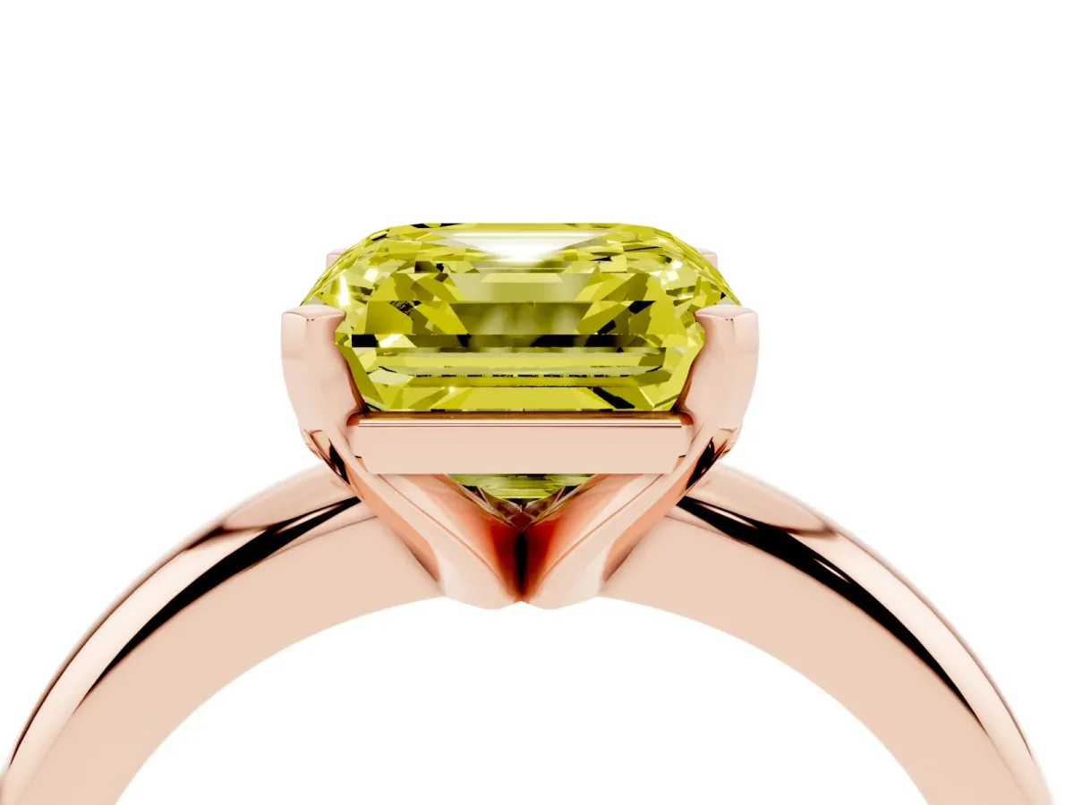 Fancy Yellow Asscher Cut Diamond Solitaire Engagement Ring with Round Band and Four-Prong Setting Rose gold