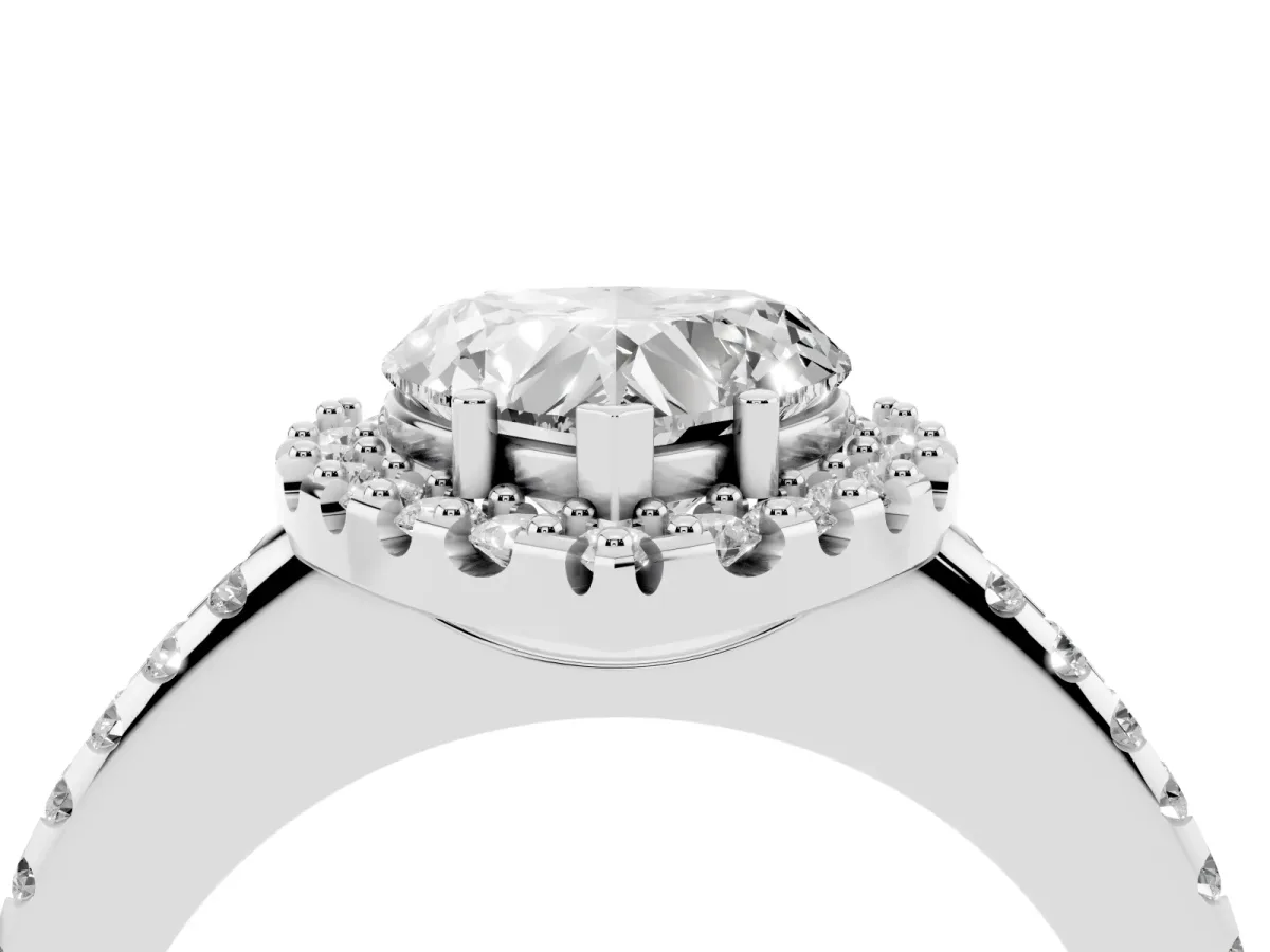 Heart Cut Diamond Pavé Halo Ring with Four-Prong Setting Silver