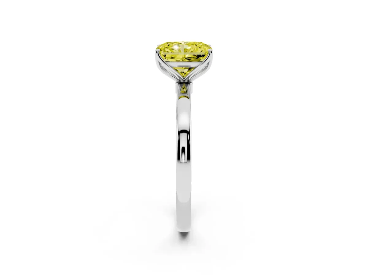 Fancy Yellow Radiant Cut Diamond Solitaire Ring with Thin Band and Prong Setting White gold