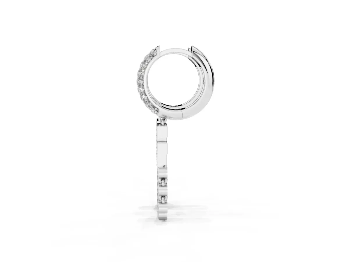 Round Diamond Initial F Huggie Hoop Earrings Silver