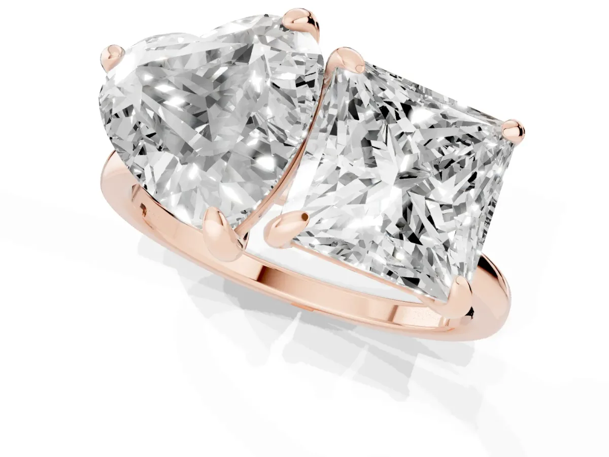 Heart and Princess Toi Moi Ring with Prong Setting and Plain Band Rose gold