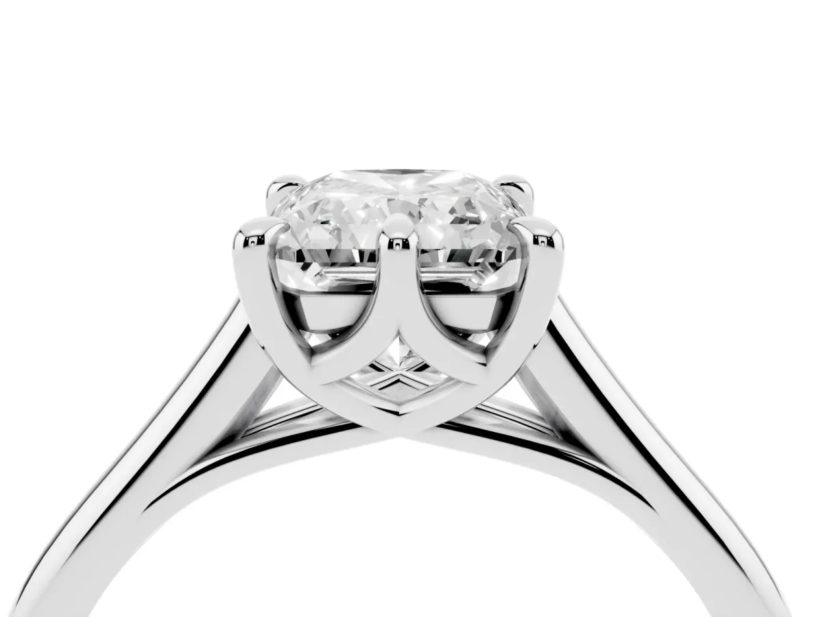 Radiant Cut Solitaire Engagement Ring with Six-Prong Setting and Classic Band Silver