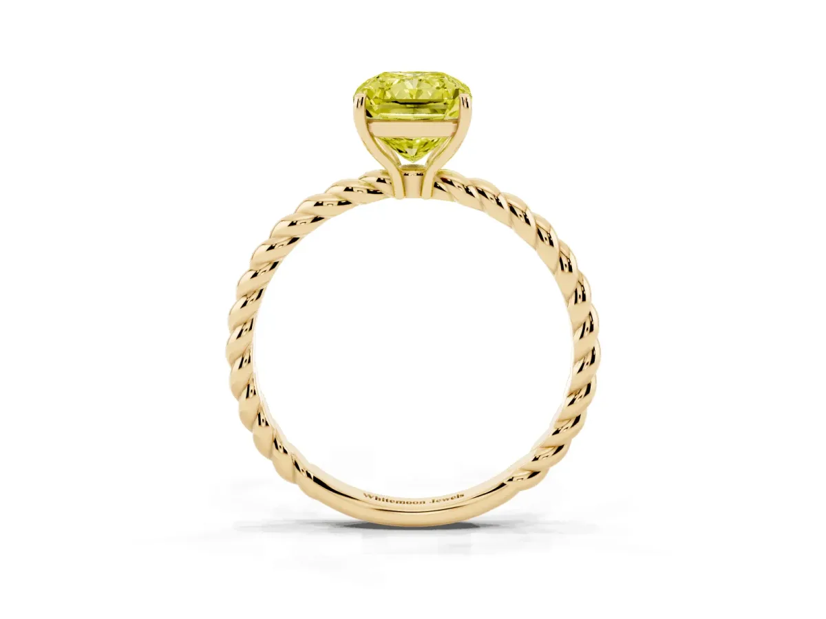 Fancy Yellow Radiant Cut Solitaire Twist Band Ring with Four-Prong Setting Yellow gold