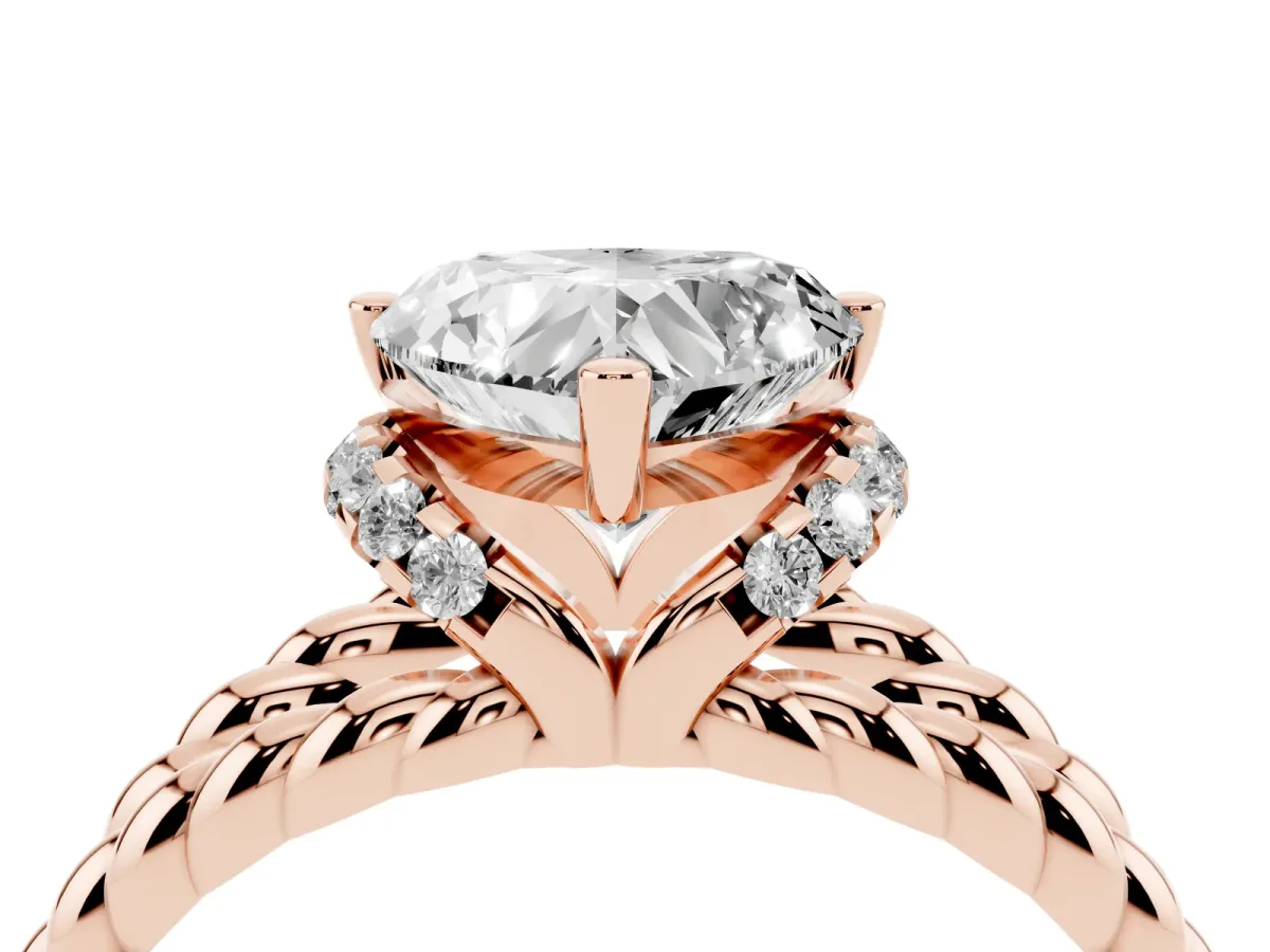 Heart Cut Halo Twisted Band Four-Prong Ring Rose gold