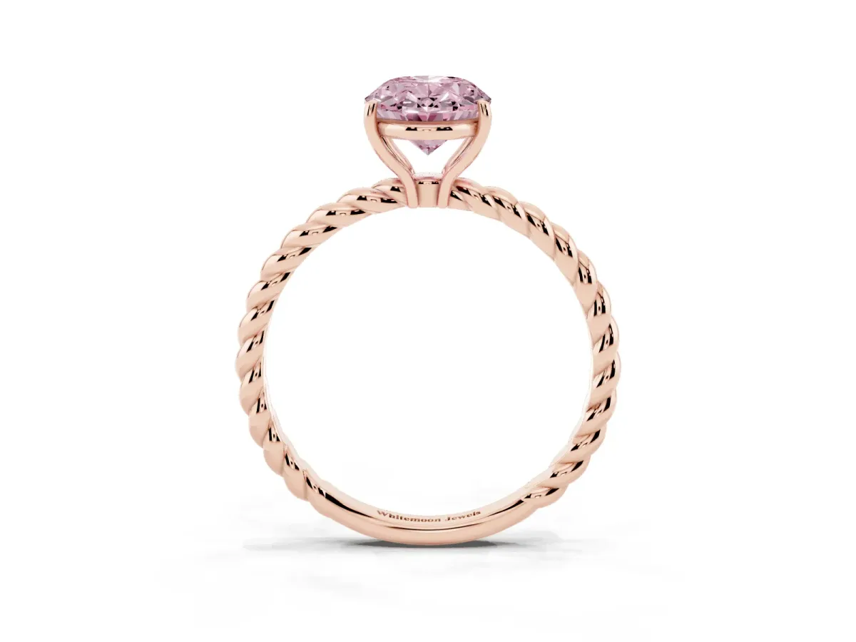 Fancy Pink Oval Cut Solitaire Twisted Band 4-Prong Ring Rose gold