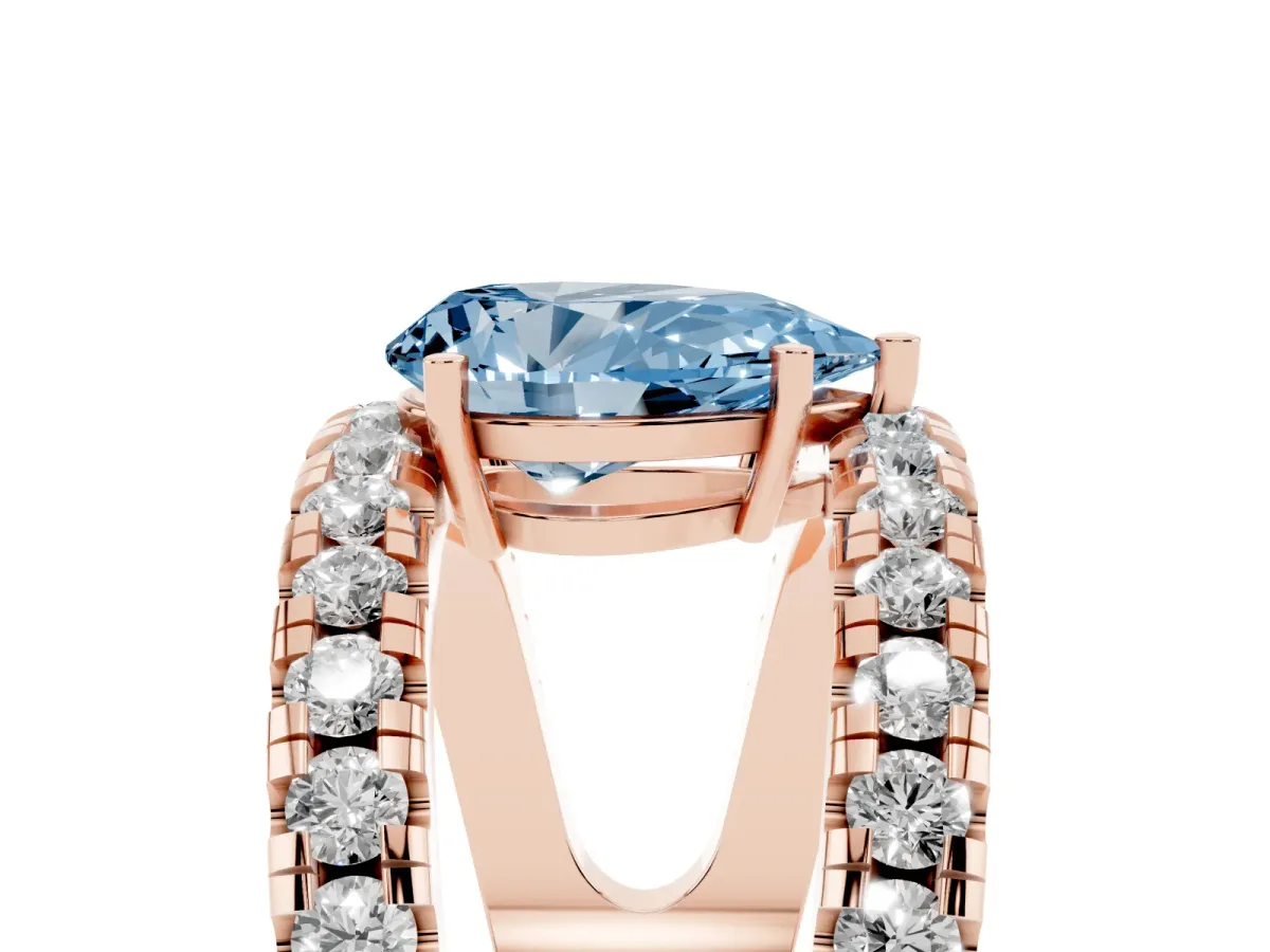Fancy Blue Pear Cut Solitaire Split Shank Pave Diamond Ring Rose gold
