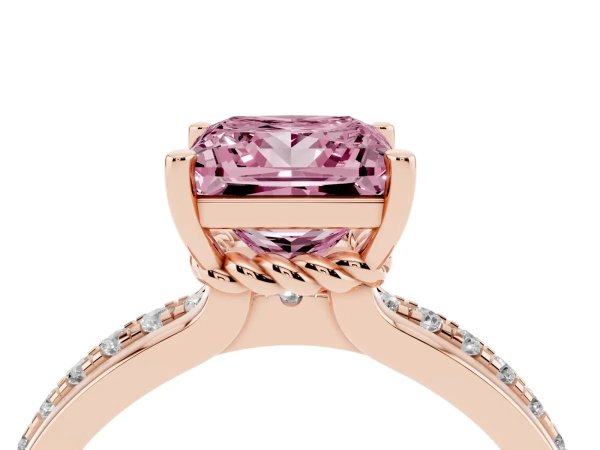 Fancy Pink Princess Cut Solitaire Diamond Ring with Channel Set Band and Six-Prong Setting Rose gold