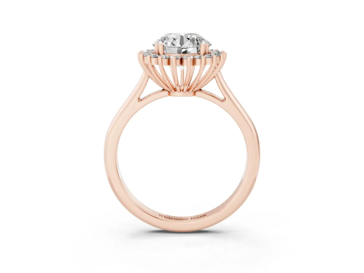 Round Cut Cut Diamond Halo Ring with Solitaire Band and Prong Setting Rose gold