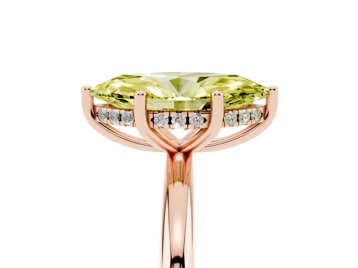 Fancy Yellow Marquise Cut Cut Solitaire Engagement Ring with Four-Prong Setting and Classic Band Rose gold